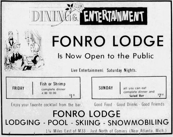 Fonro Lodge Resort Motel (Cole Creek) - 1972 Ad